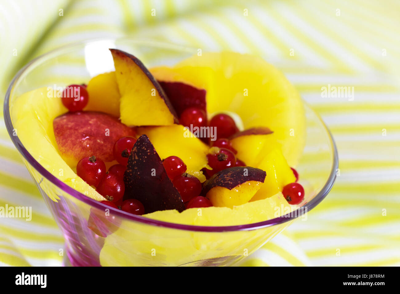 pineapple fruit salad peach currant nectarine cocktail long-drink food aliment Stock Photo