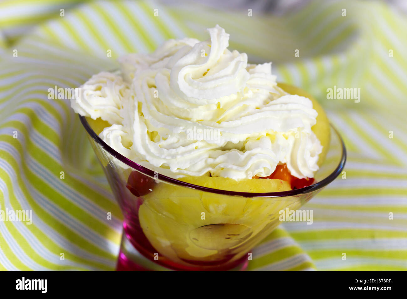 fruit salad,mixed with whipped cream Stock Photo