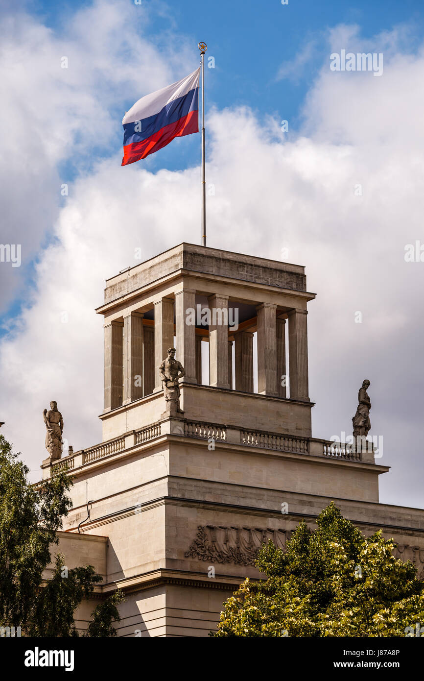 Russian Embassy Building and Russion Flag in Berlin, Germany Stock Photo