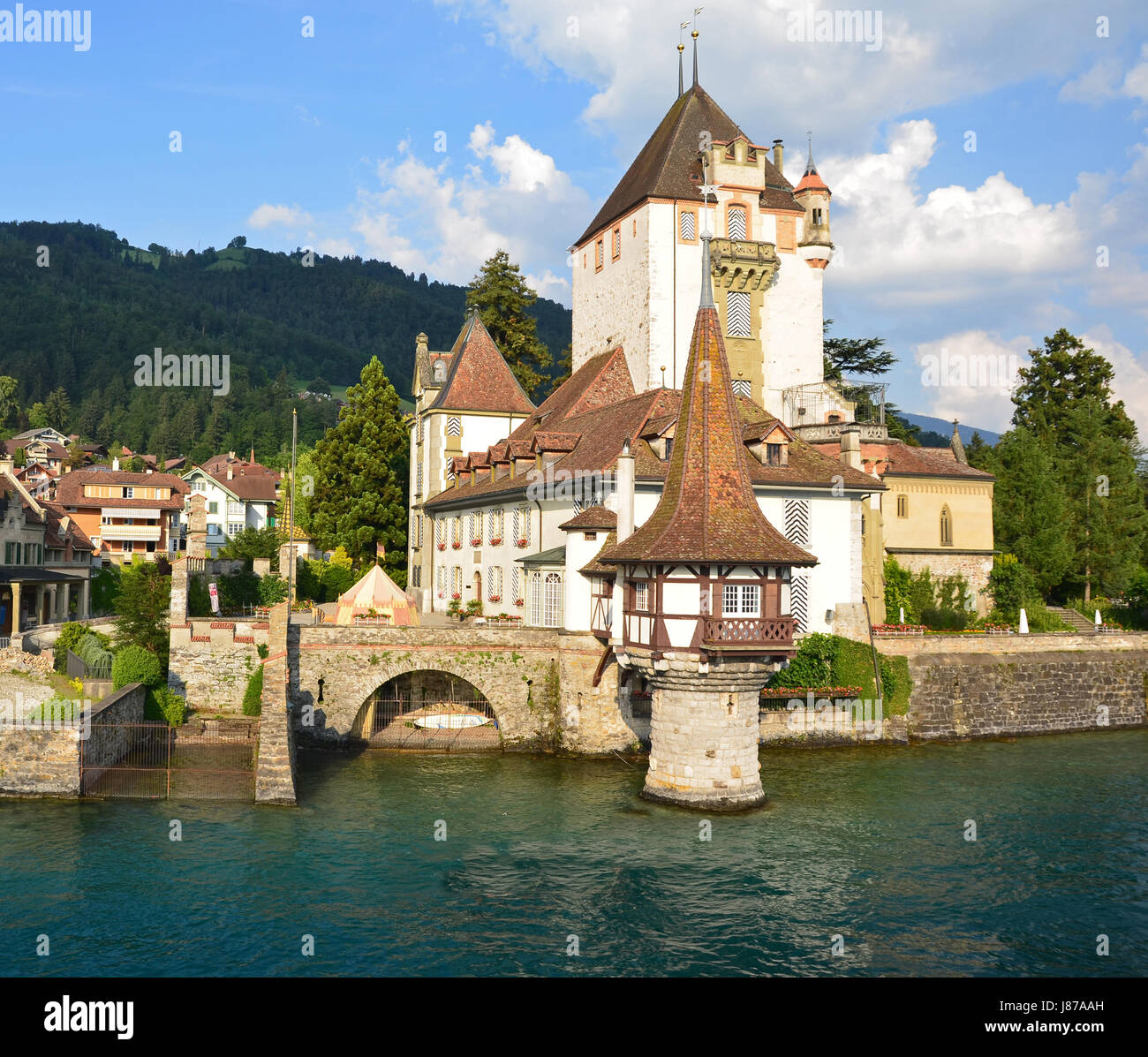 tourism, switzerland, sightseeing, chateau, castle, tower, travel, holiday, Stock Photo