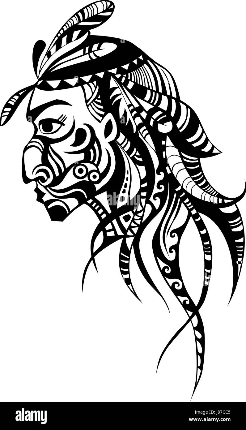 Men Man American Cartoon Tattoo Tatoo Indian Style Profile Men Man Stock Photo Alamy