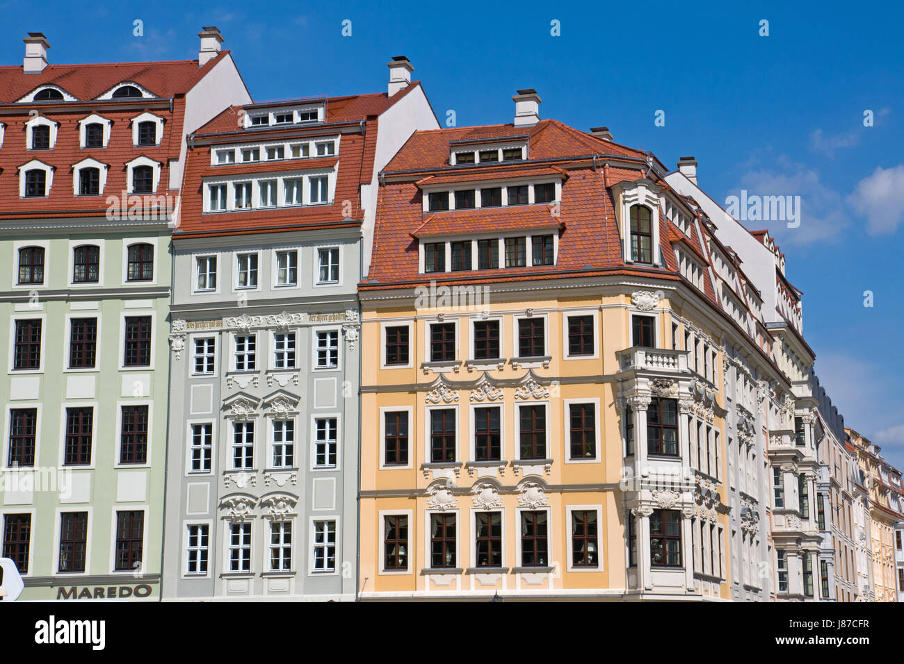 tenements, Dresden, reconstruction, old building, accomodations, blue, house, Stock Photo
