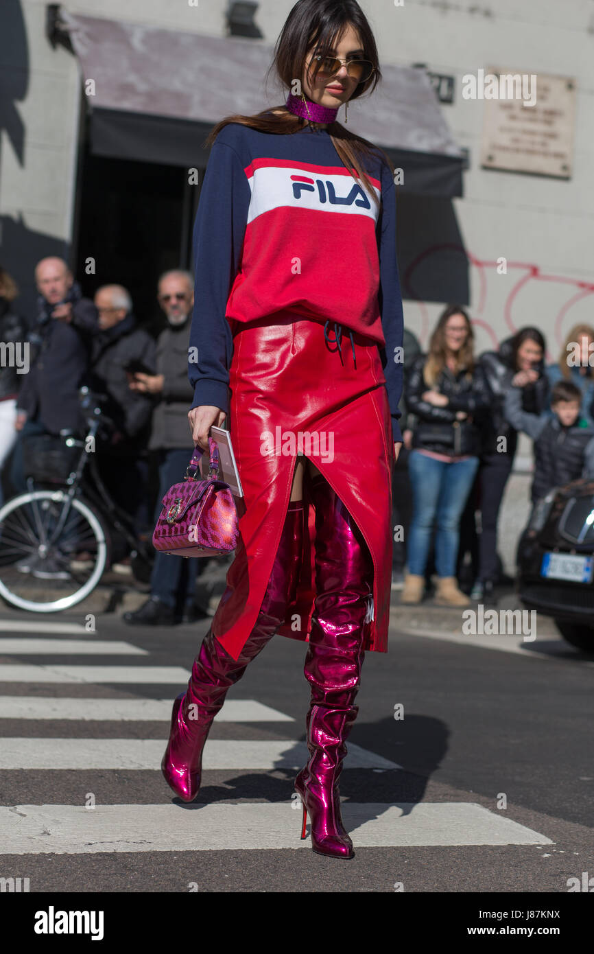 Doina Ciobanu on the streets of Milan during Milan Fashion Week FW17 Stock Photo
