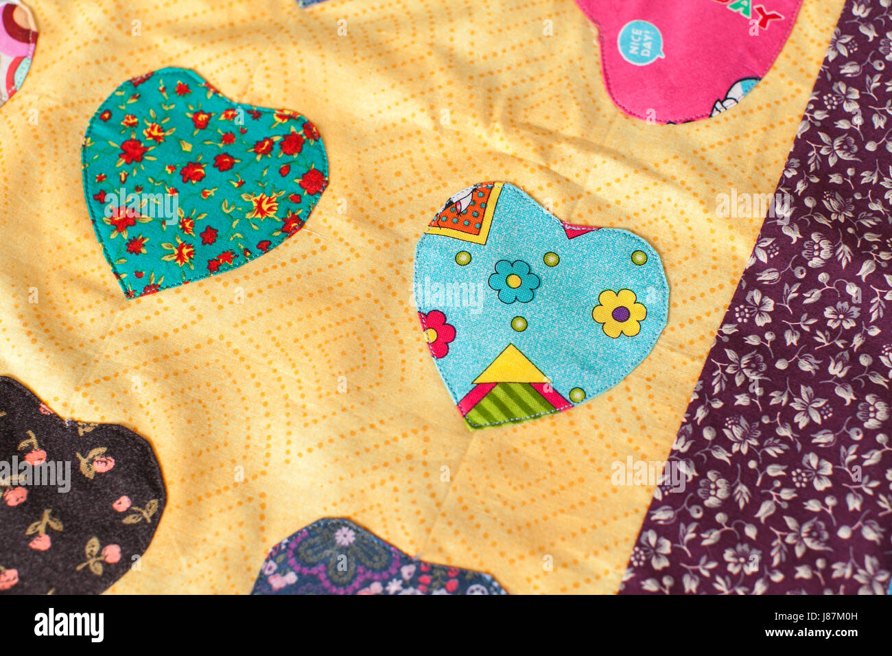 Patchwork quilt. Part of patchwork quilt as background. Handmade Stock ...