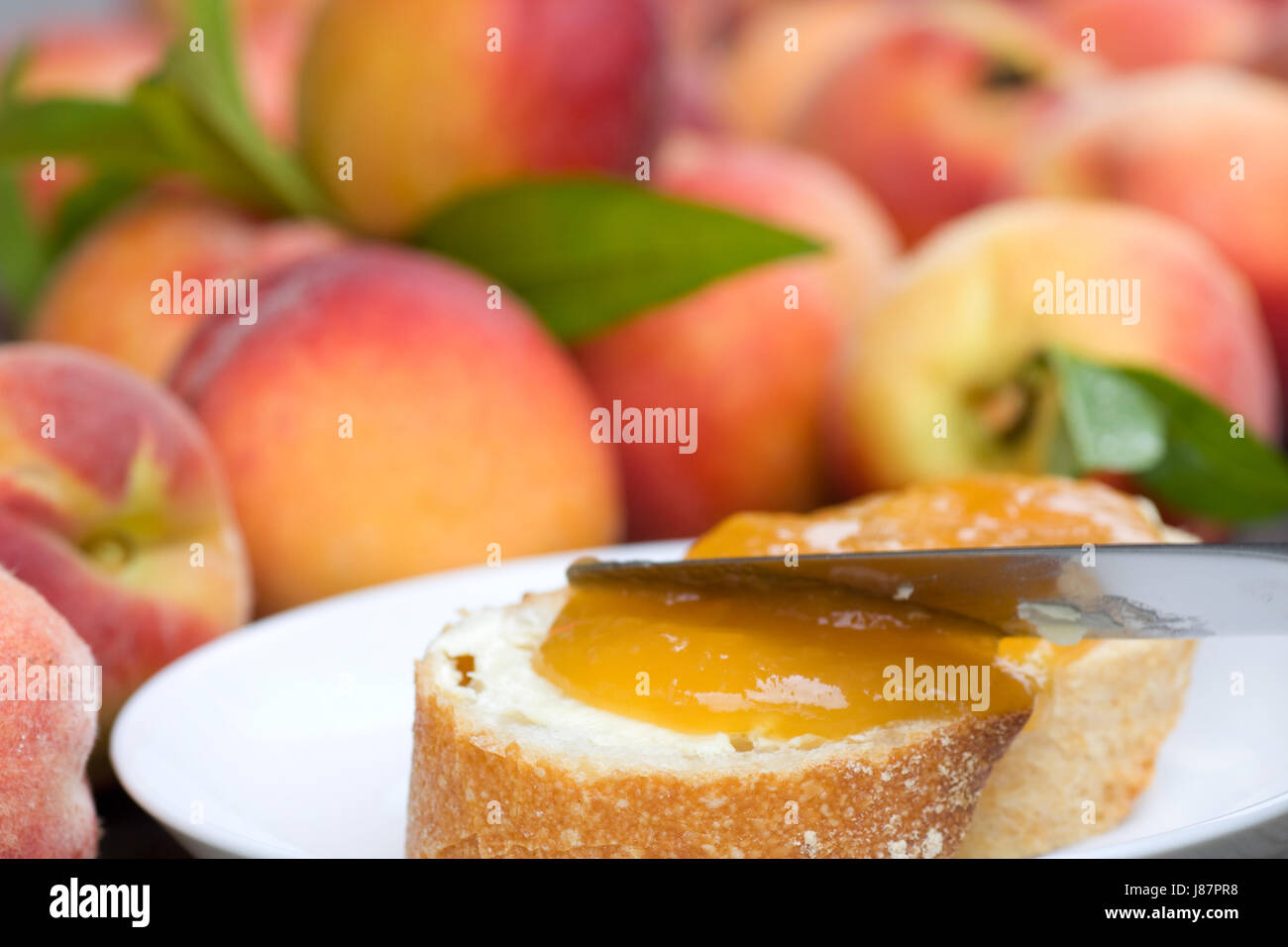 baguette with butter and jam Stock Photo Alamy