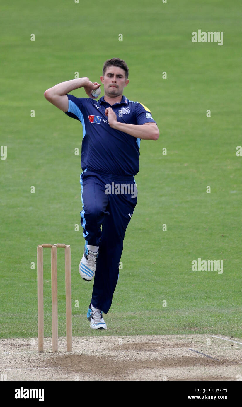Yorkshire's Will Rhodes bowls during the Domestic One-Day Match at ...