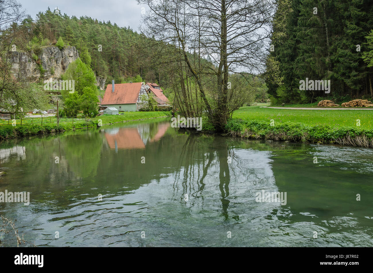 Bicycle Tours along the River Pegnitz and Long Distance Cycling Trails in Upper Franconia Stock Photo