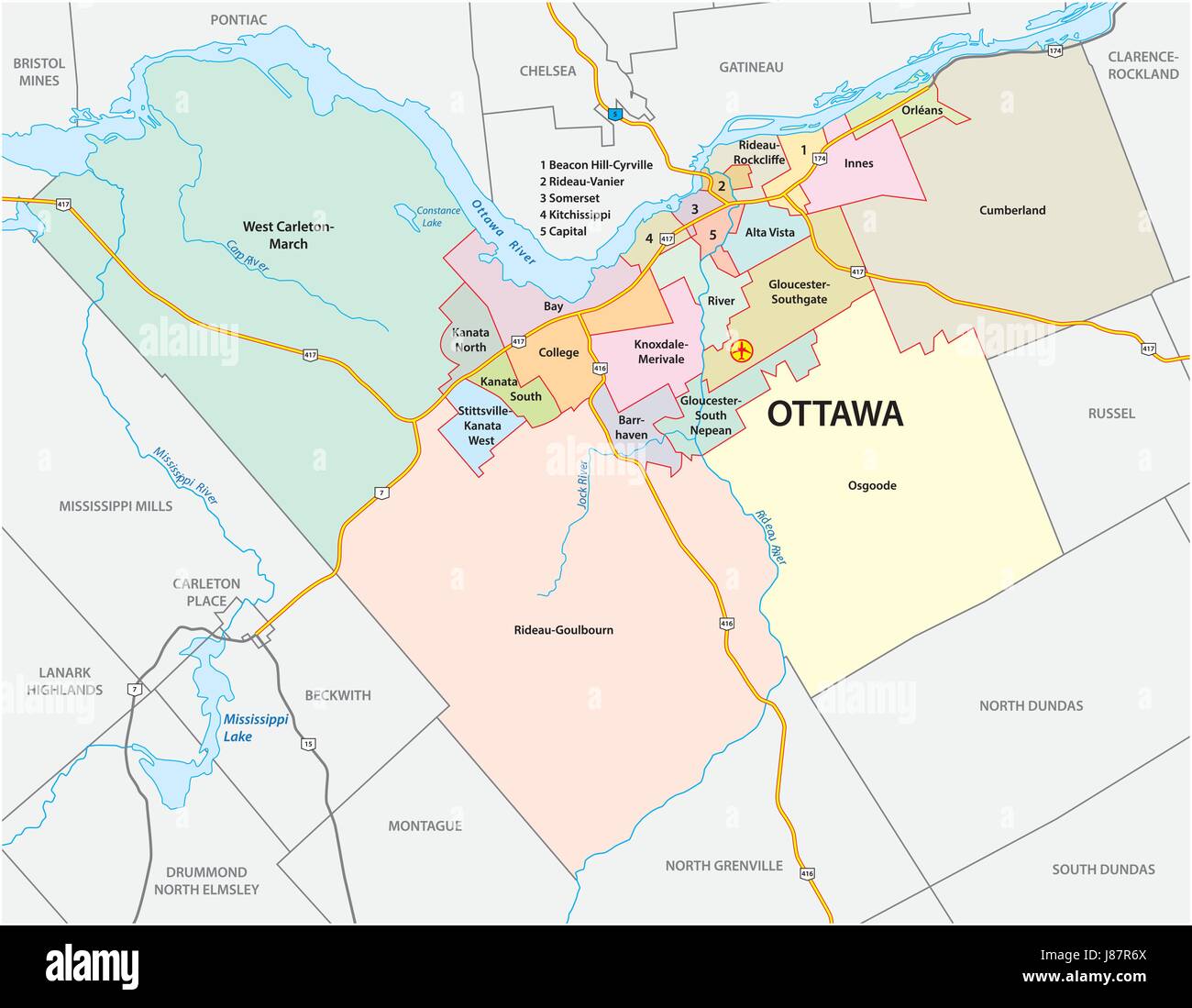 City Of Ottawa Geo Maps Ottawa Administrative And Political Map Stock Vector Image & Art - Alamy