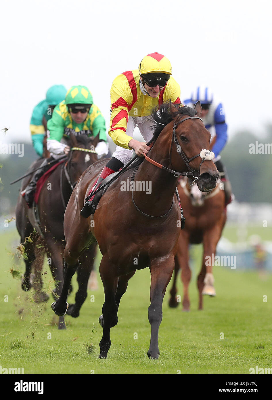 Harry Angel ridden by Alan Kirby wins the Armstrong Aggregates Sandy Lane Stakes, at Haydock Park Racecourse. Stock Photo