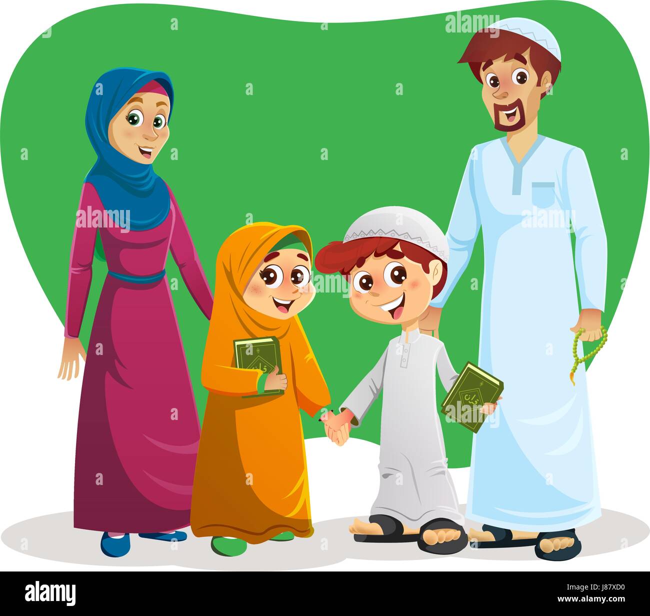Happy Muslim Family with Kids Stock Vector Art ...