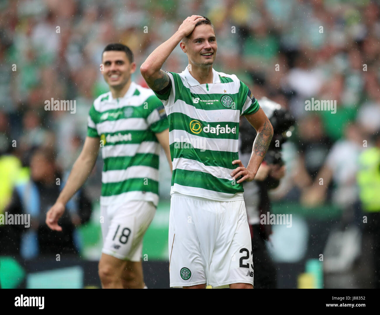 Celtic's Mikael Lustig reacts after the William Hill Scottish Cup final at Hampden Park, Glasgow. Stock Photo
