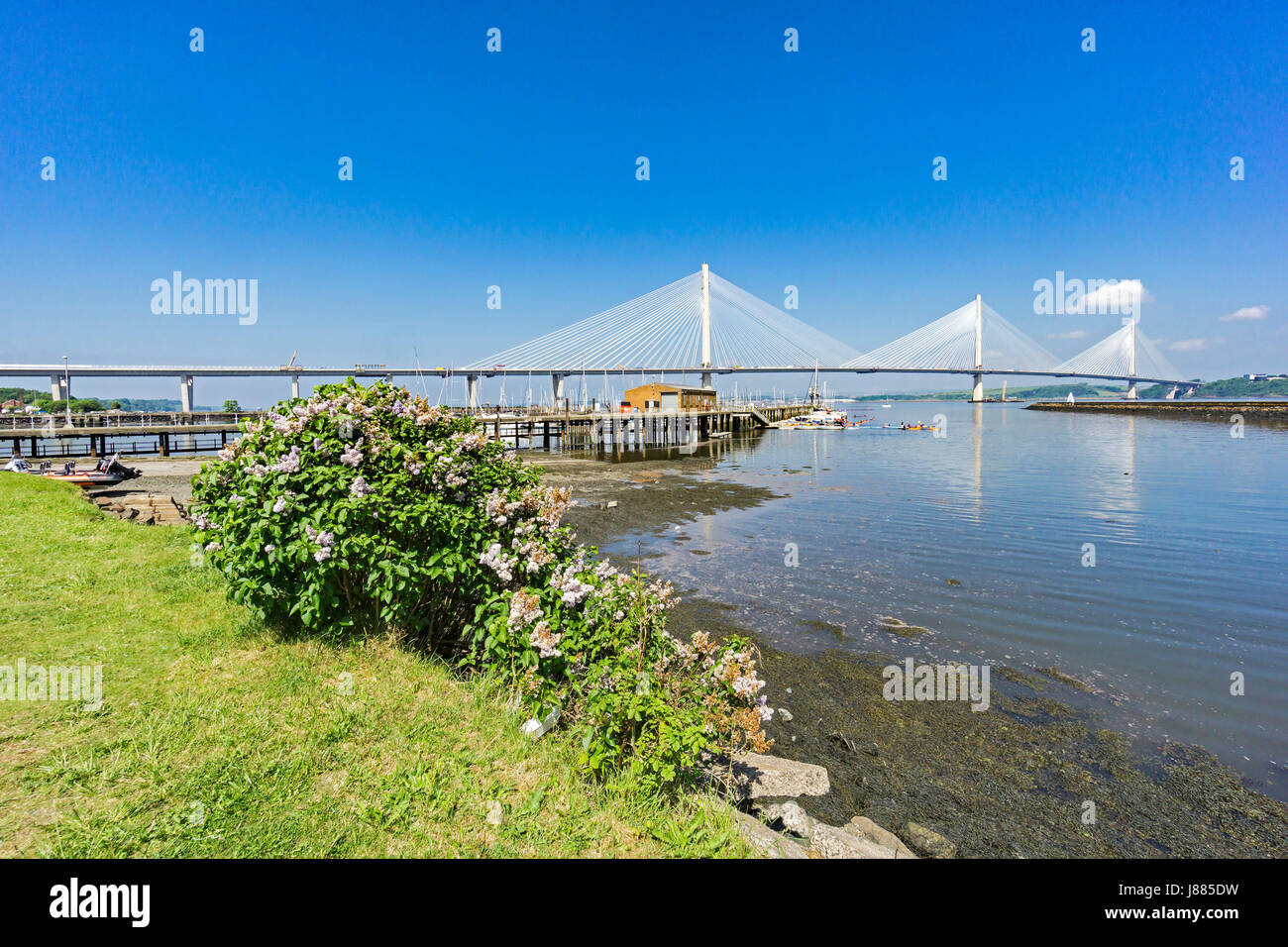 Nearly completed new road bridge named Queensferry Crossing between South and North Queensferry