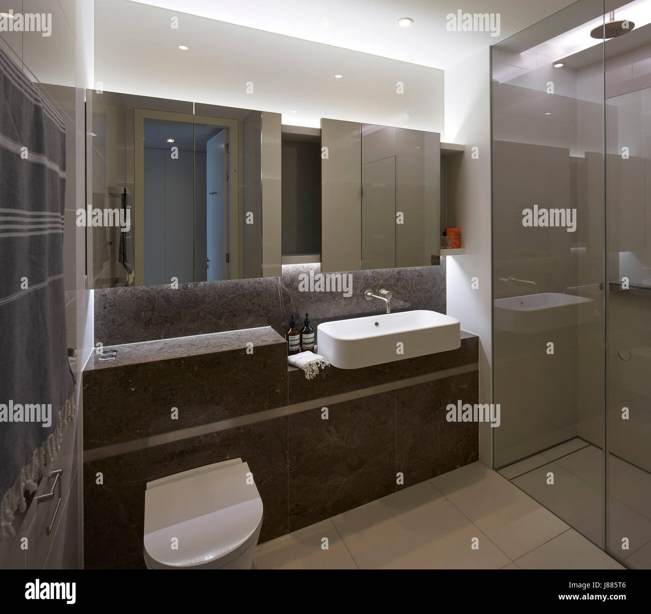 Bathroom. South Bank Tower, London, United Kingdom. Architect: Johnson Naylor , 2016. Stock Photo