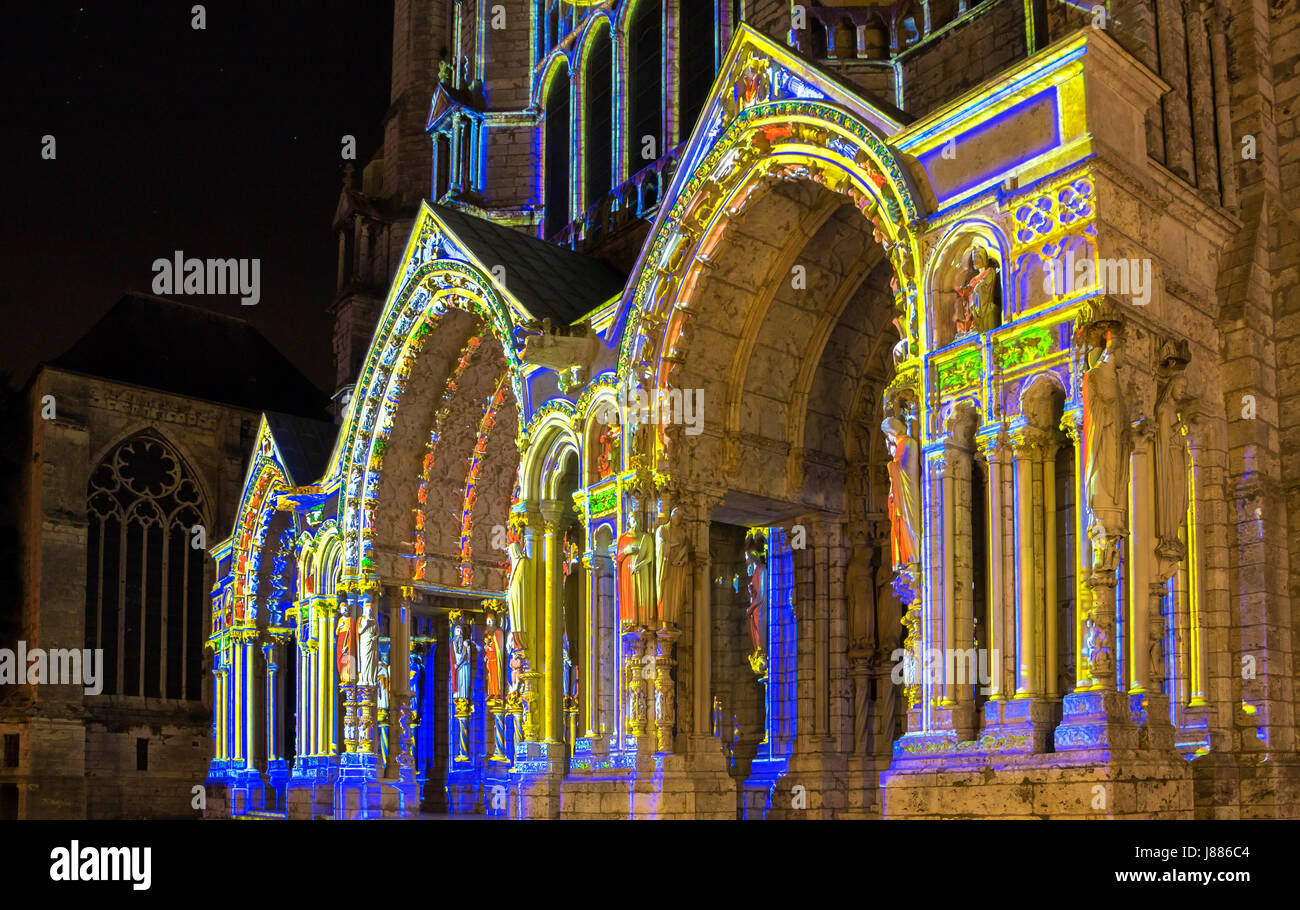 Chartres Light The Our Lady of Chartres cathedral illuminated during Chartres Light ...