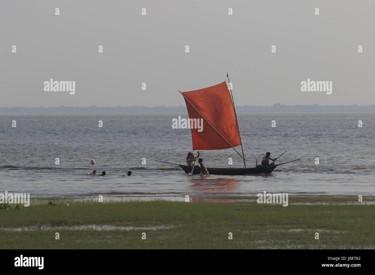 Sail boat on the Padma River at Dohar, Dhaka, Bangladesh Stock Photo