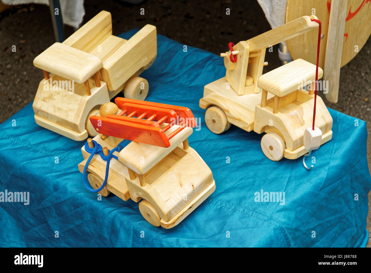 Photo of the counter with wooden toys Stock Photo Alamy