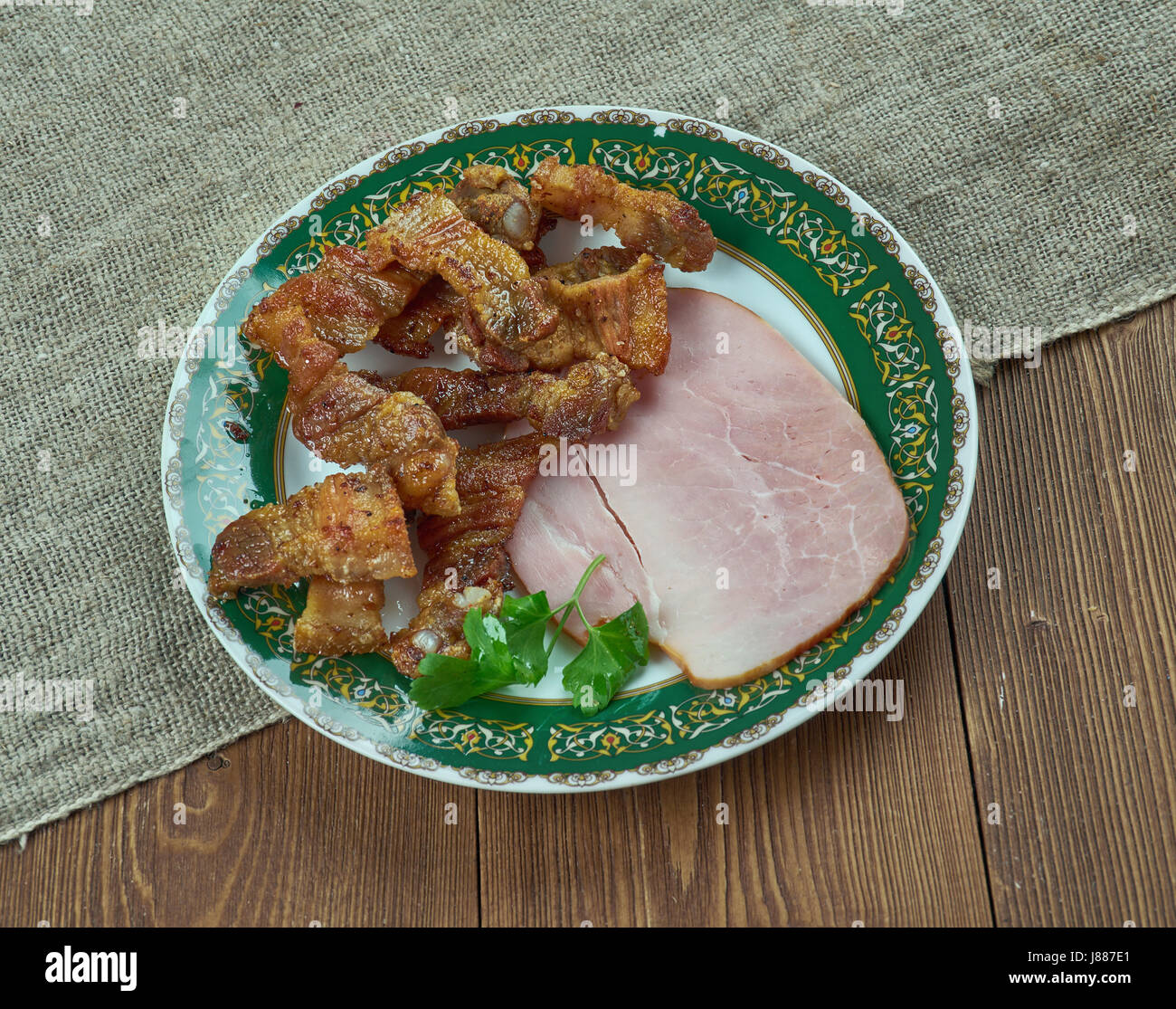 Oreilles de crisse traditional Quebec dish consisting of deepfried smoked pork jowls Stock