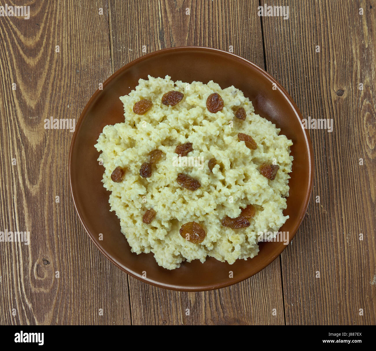 Frangollo -  Canarian dessert dish, made from milk, millet , sugar, butter, raisins, almonds, and cinnamon. Stock Photo