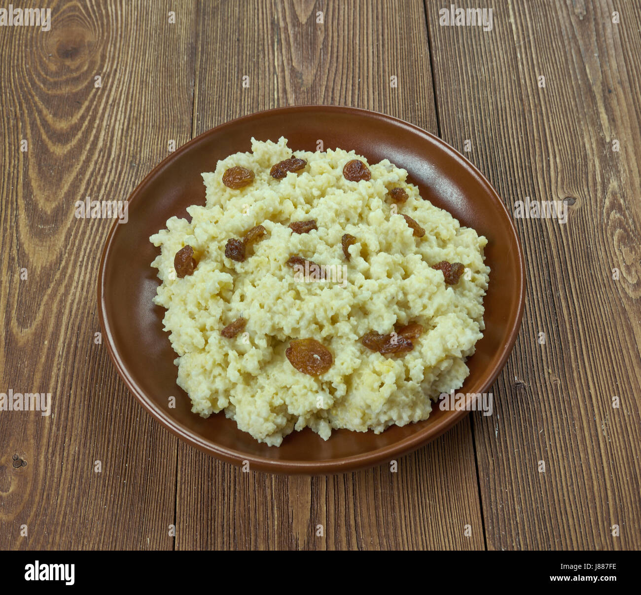 Frangollo -  Canarian dessert dish, made from milk, millet , sugar, butter, raisins, almonds, and cinnamon. Stock Photo