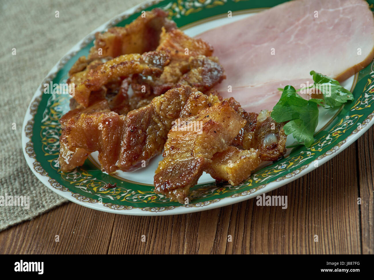 Oreilles de crisse traditional Quebec dish consisting of deepfried smoked pork jowls Stock