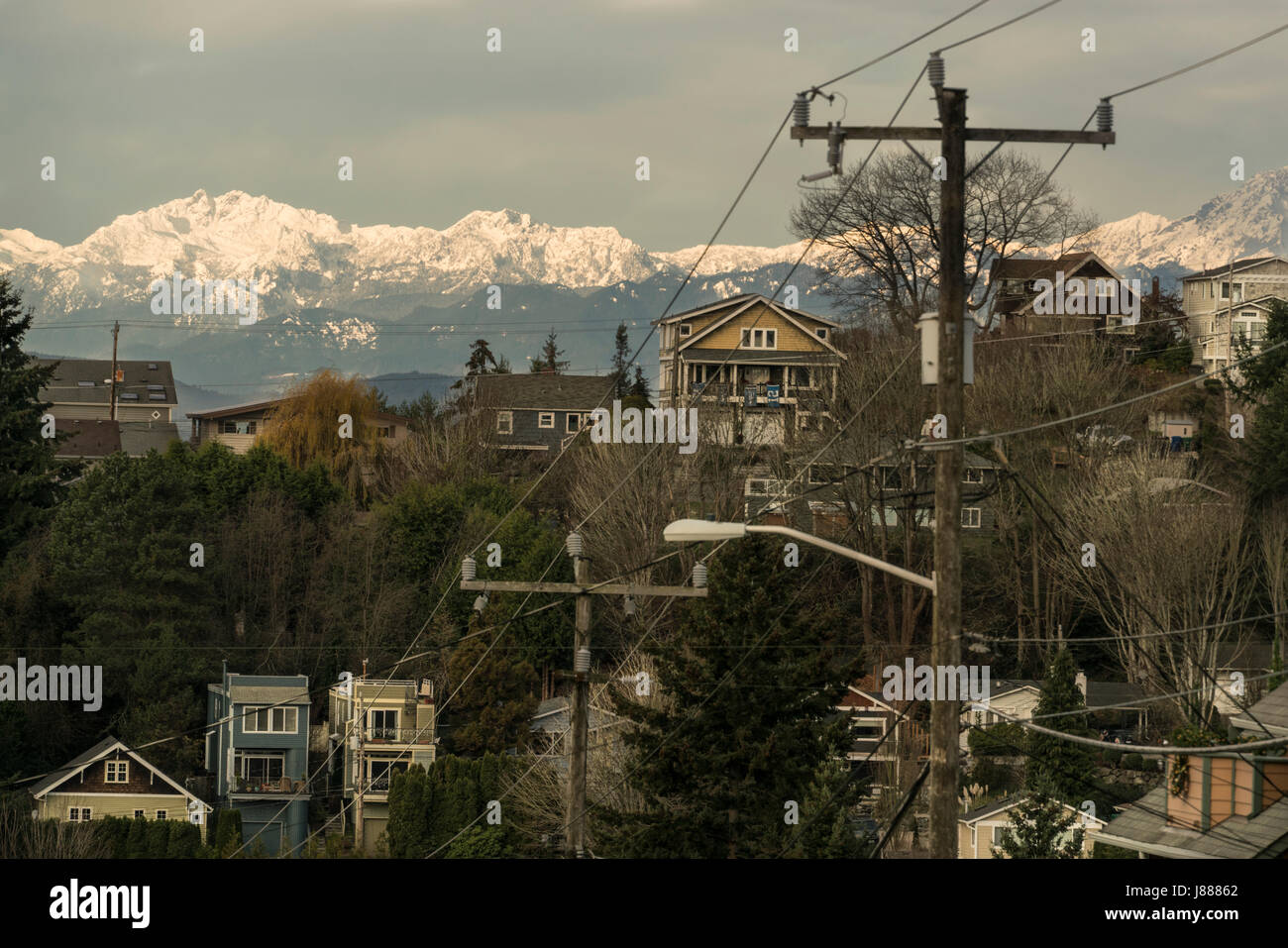 United States, Washington, Seattle, West Seattle, Olympic Mountains Stock Photo