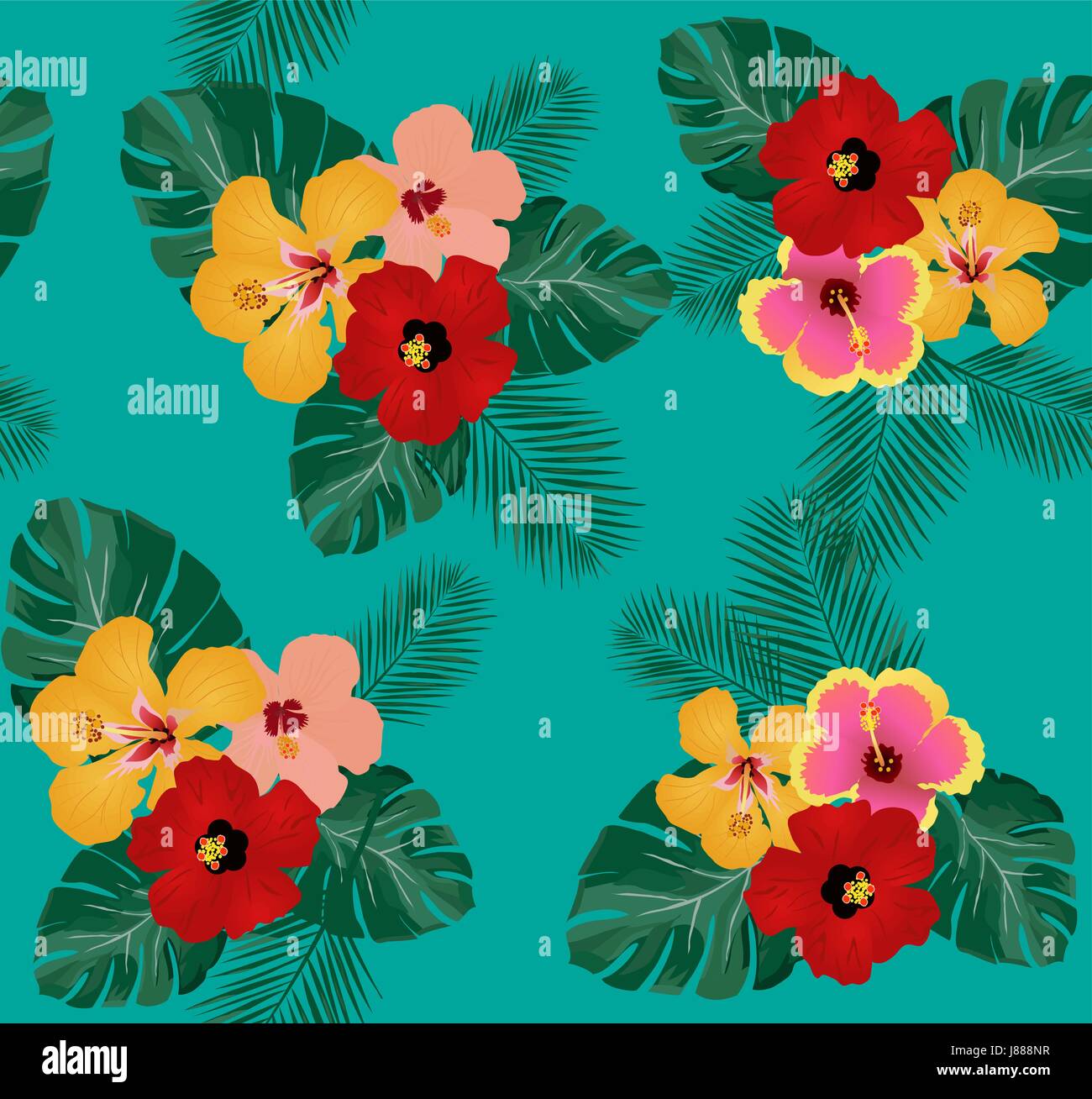 vector illustration of tropical floral background with palm leaves ...