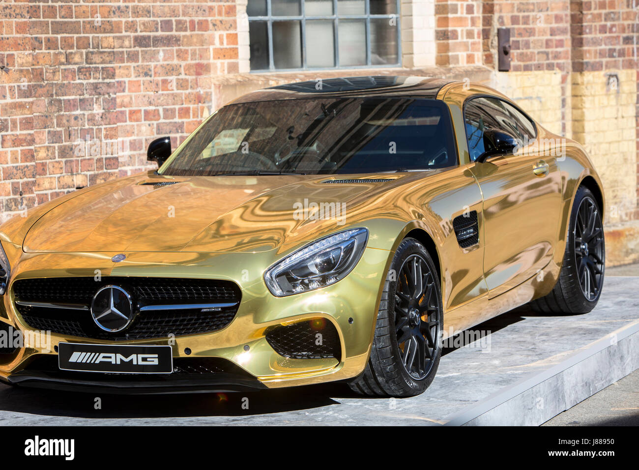 Gold Mercedes Benz sports car at Mercedes Benz Fashion Week Australia held  at Carriageworks in Sydney Stock Photo - Alamy