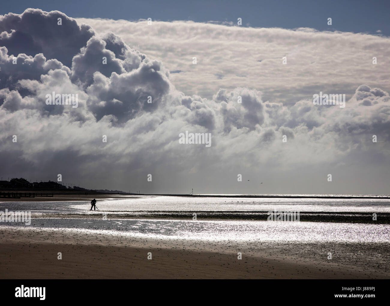 Metal detector user Littlehampton Beach Stock Photo Alamy