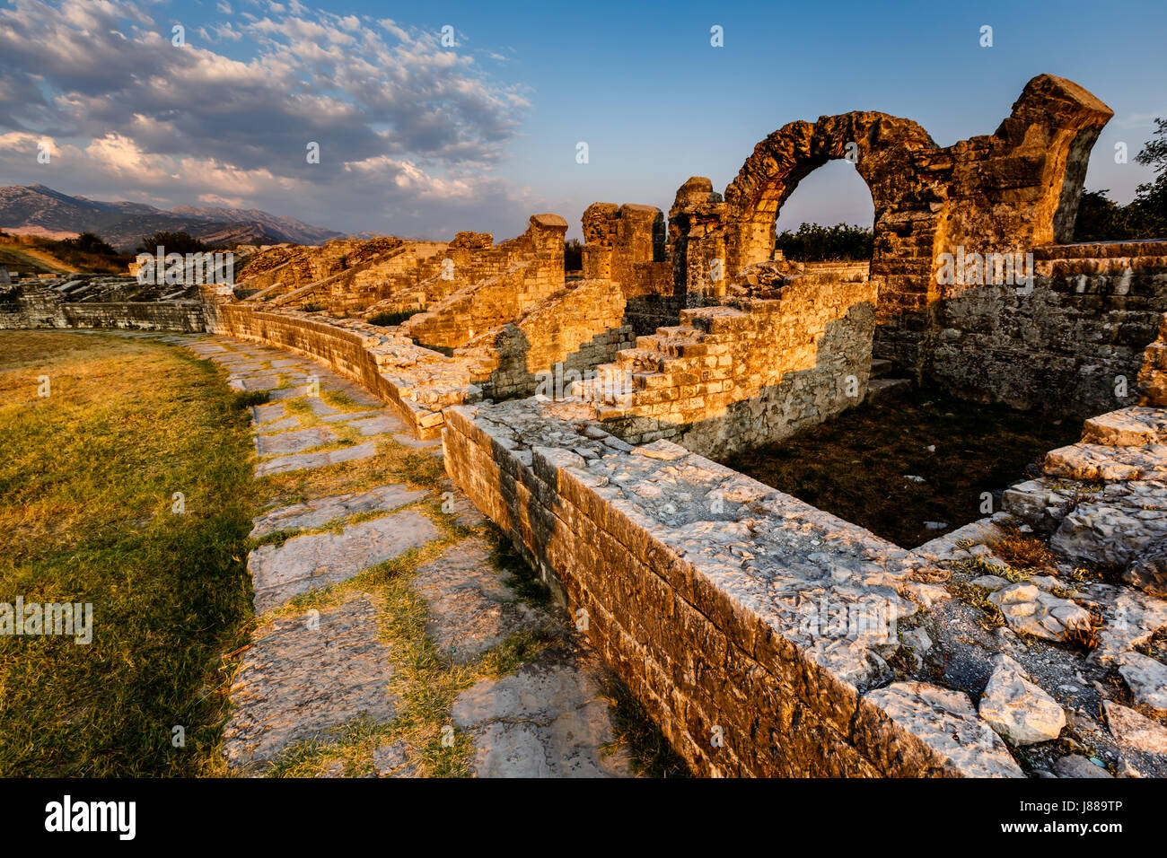 Roman Ampitheater Ruins in the Ancient Town of Salona near Split, Croatia Stock Photo