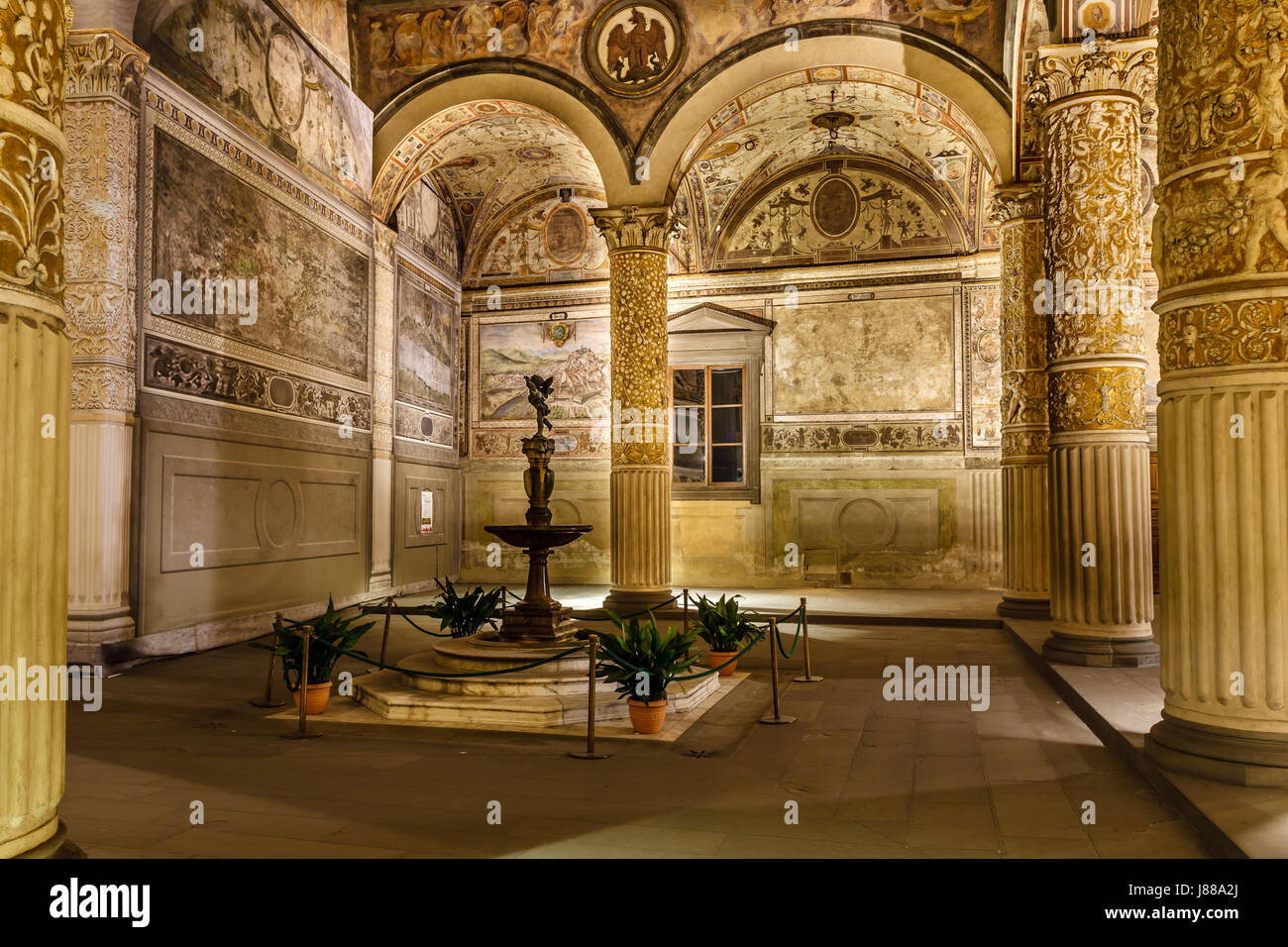 Rich Interior of Palazzo Vecchio (Old Palace) a Massive Romanesque Fortress  Palace, Florence, Italy Stock Photo - Alamy