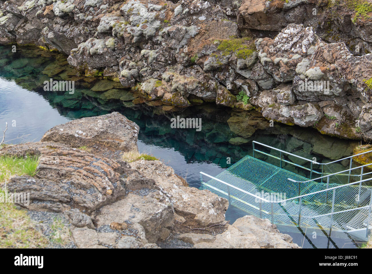 Silfra rift, Thingvellir Lake in the Þingvellir (Thingvellir) National Park in Iceland. Stock Photo