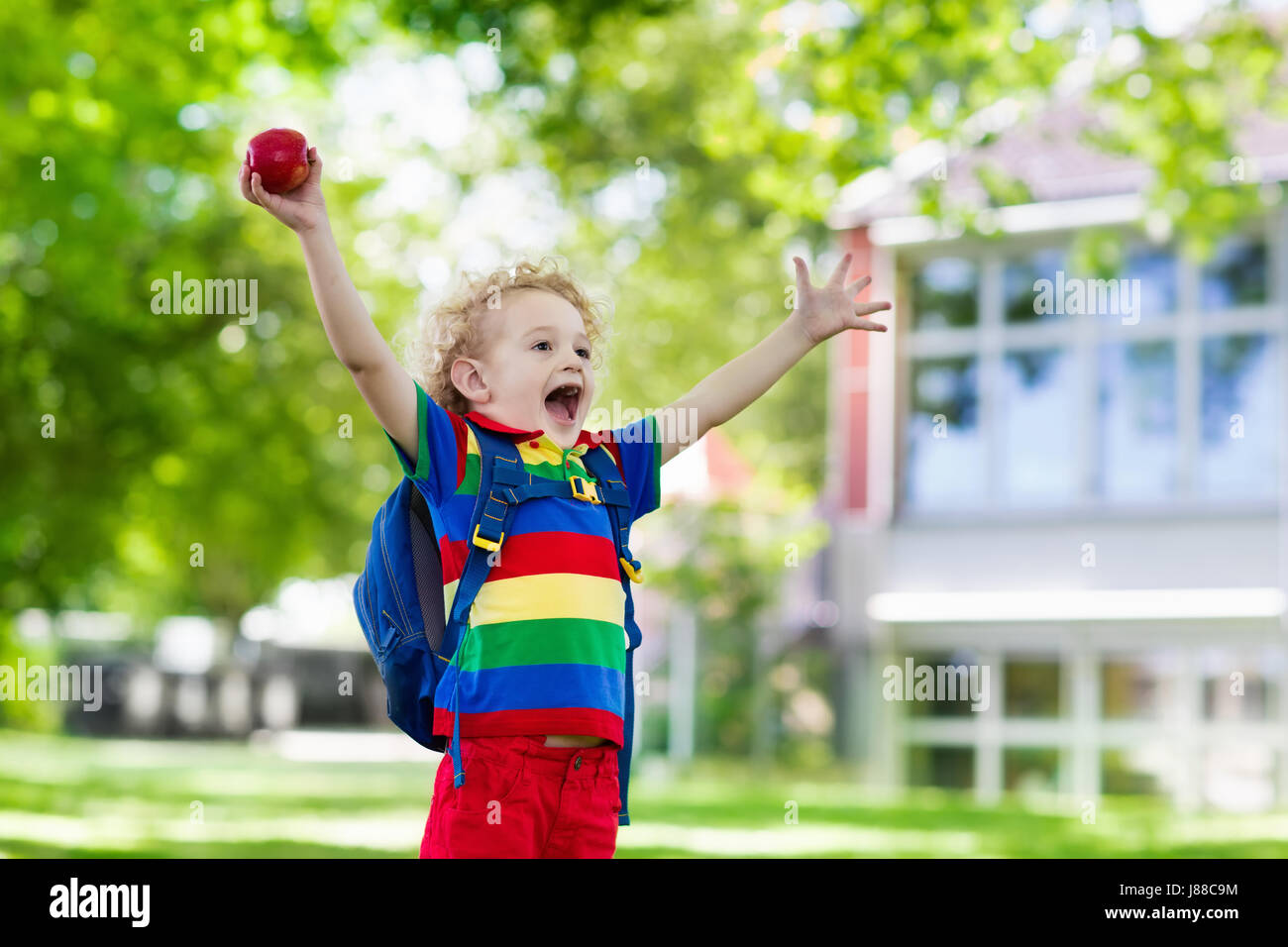 Child going back to school. Start of new school year after summer ...