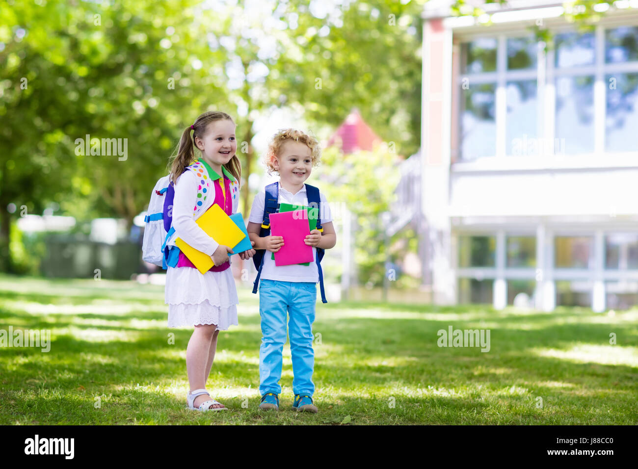 Children go back to school. Start of new school year after summer ...
