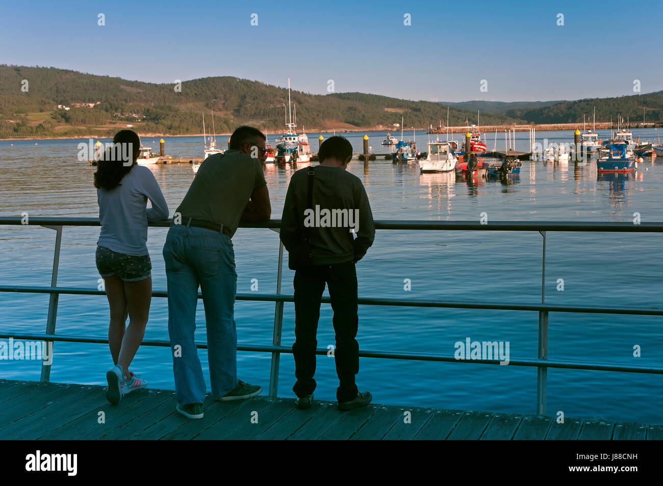 Panoramic landscape with fishing port, Camarinas, La Coruna province, Region of Galicia, Spain, Europe Stock Photo