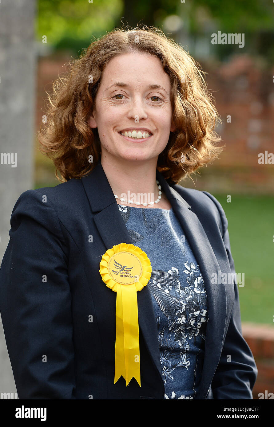 Rosina Robson the Liberal Democrat candidate standing in the Uxbridge and South Ruislip constituency, arrives to take part in an election hustings at the Yiewsley Baptist Church, in, Yiewsley, Middlesex. Stock Photo
