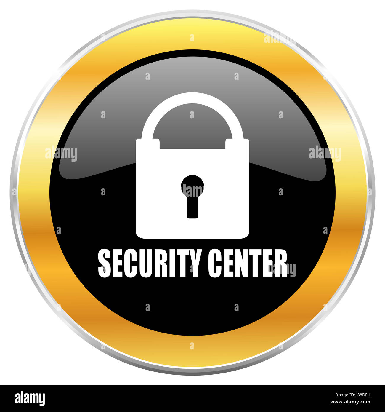 Security center black web icon with golden border isolated on white ...