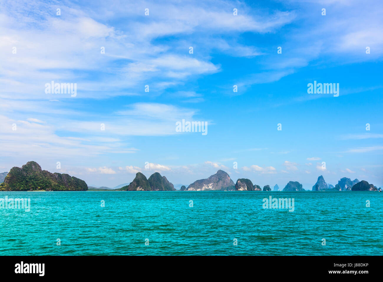 Phang Nga Bay-landscape, Andaman Sea, South Thailand in a beautifull day, with clouds on a blue sky Stock Photo
