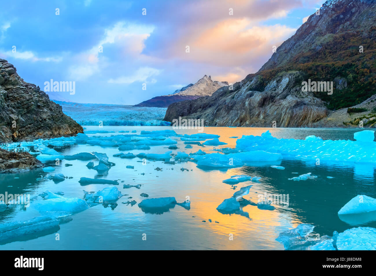 Grey Glacier,Patagonia, Chile -  a glacier in the Southern Patagonian Ice Field, Cordillera del Paine Stock Photo