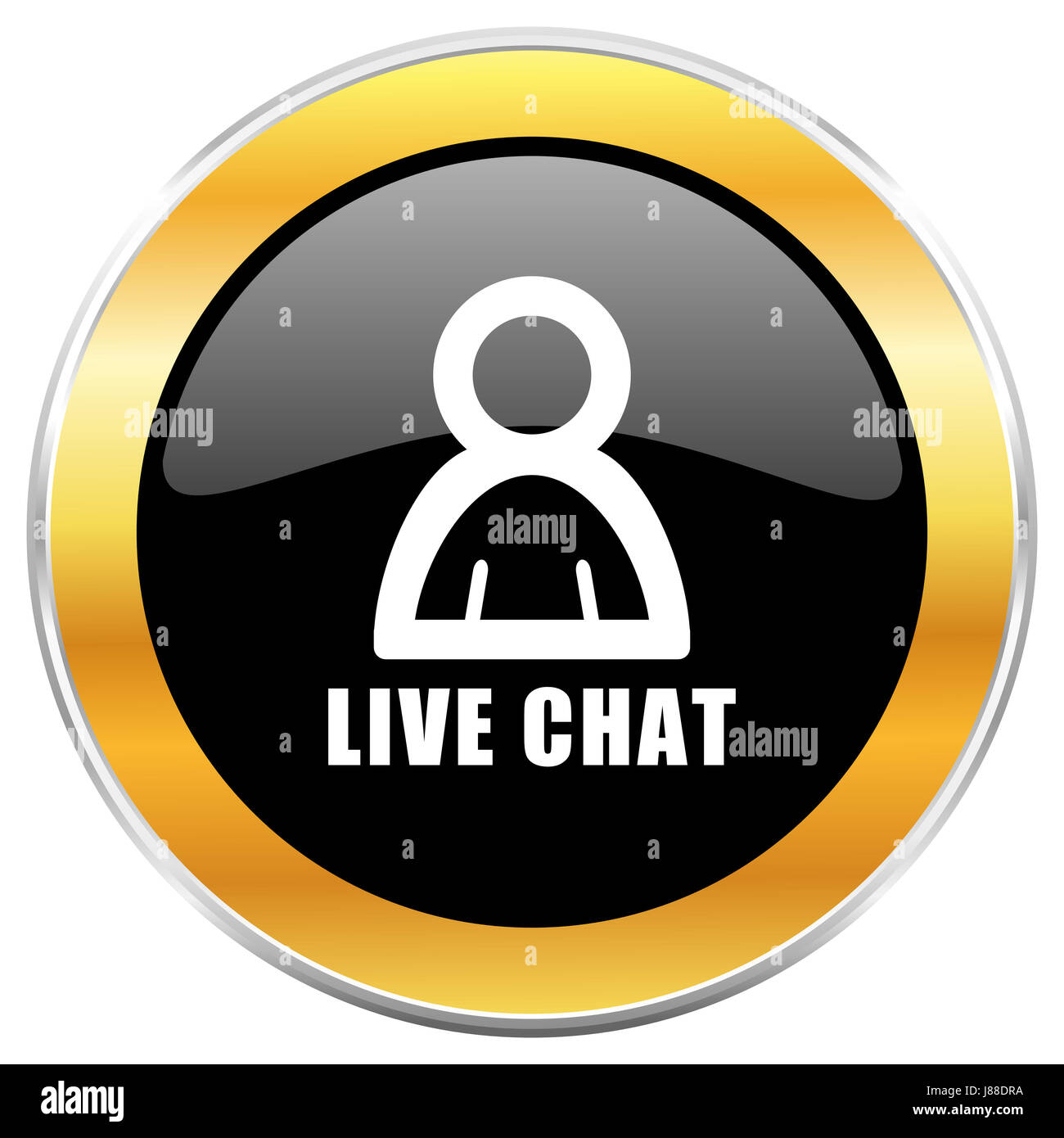 Live Chat Black Web Icon With Golden Border Isolated On White Background Round Glossy Button Stock Photo Alamy