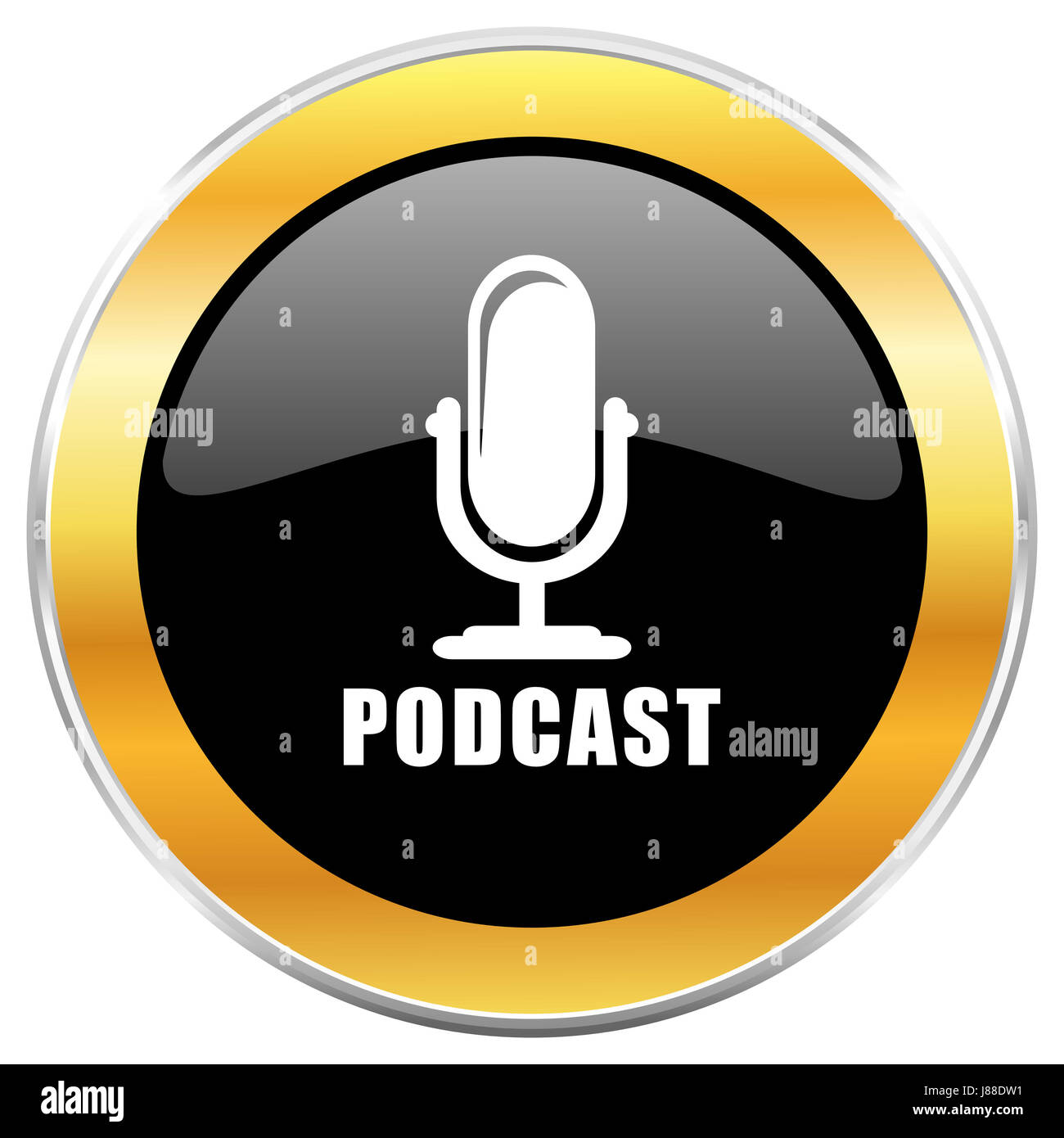 Podcast black web icon with golden border isolated on white background ...