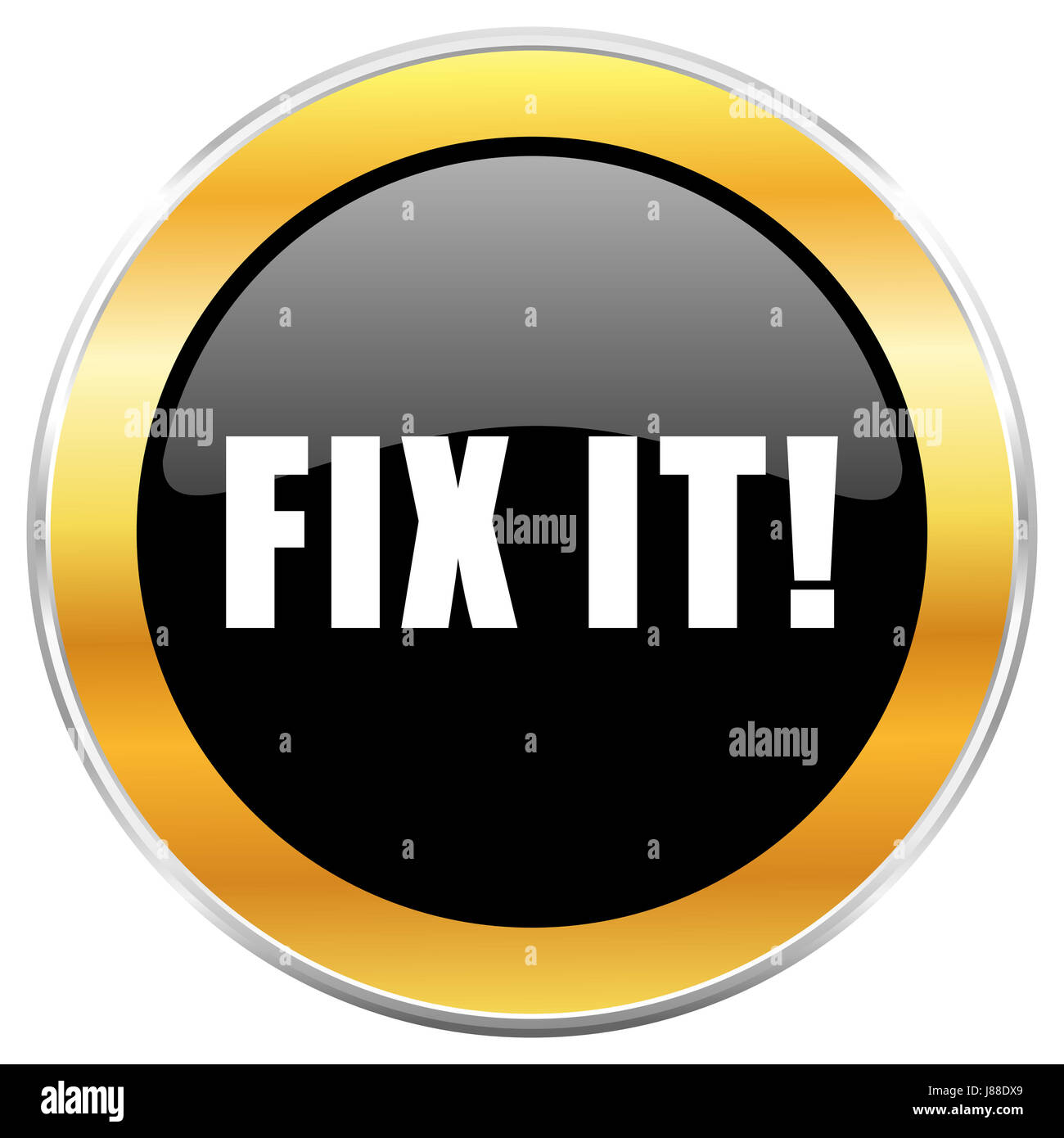 Fix It Black Web Icon With Golden Border Isolated On White Background Round Glossy Button Stock Photo Alamy