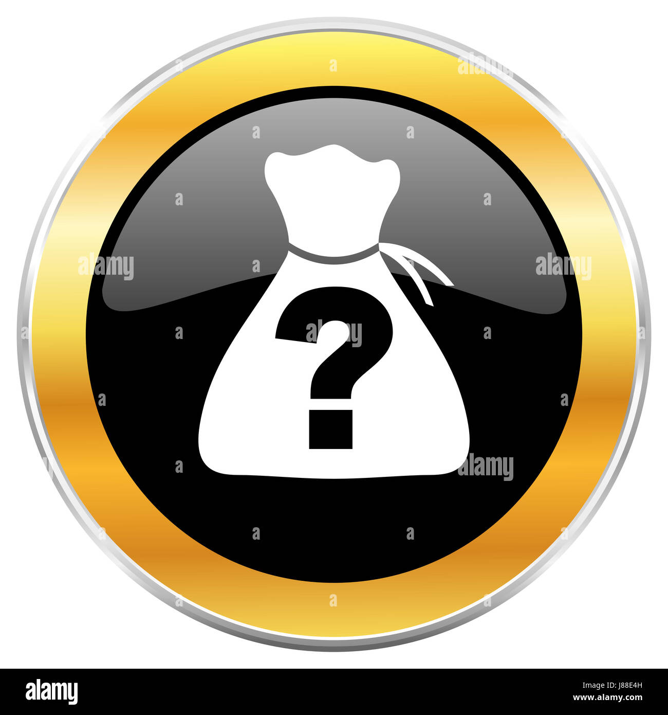 Riddle black web icon with golden border isolated on white background ...