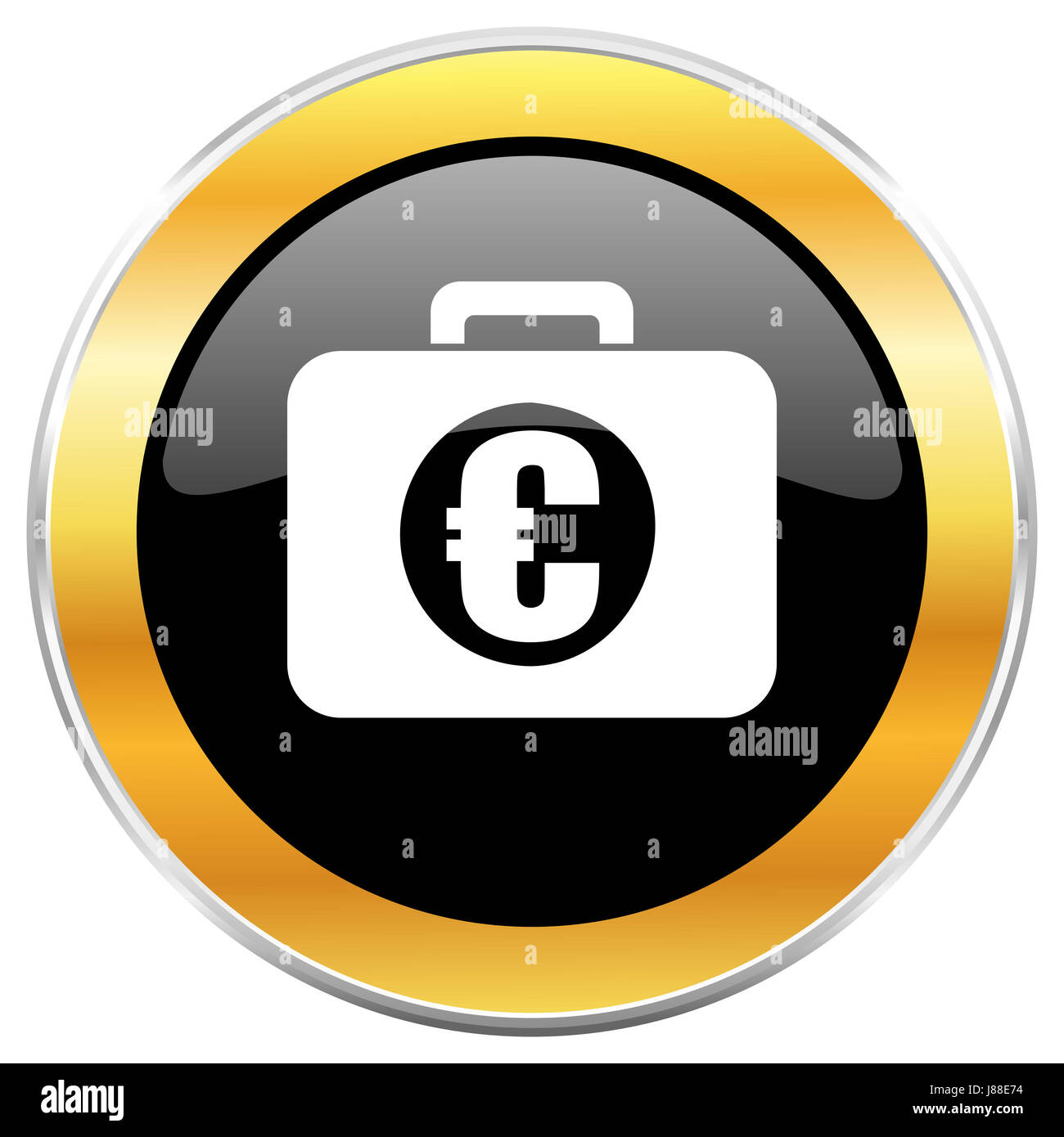Financial black web icon with golden border isolated on white ...