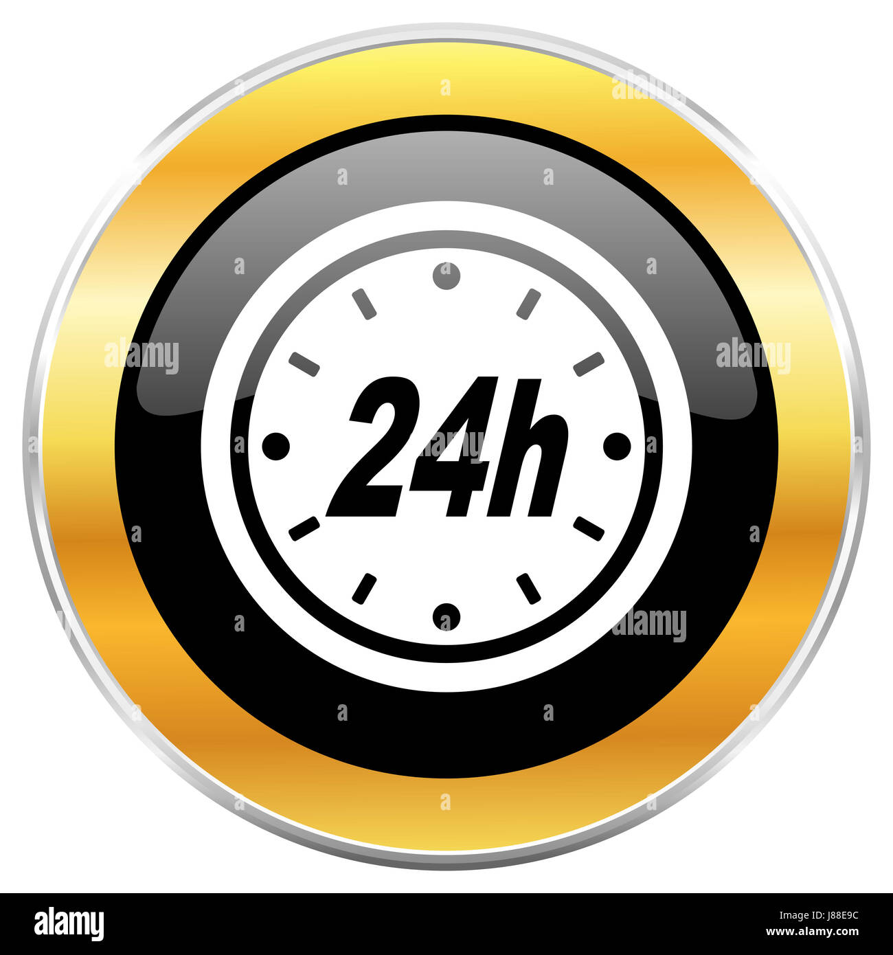 24h black web icon with golden border isolated on white background ...