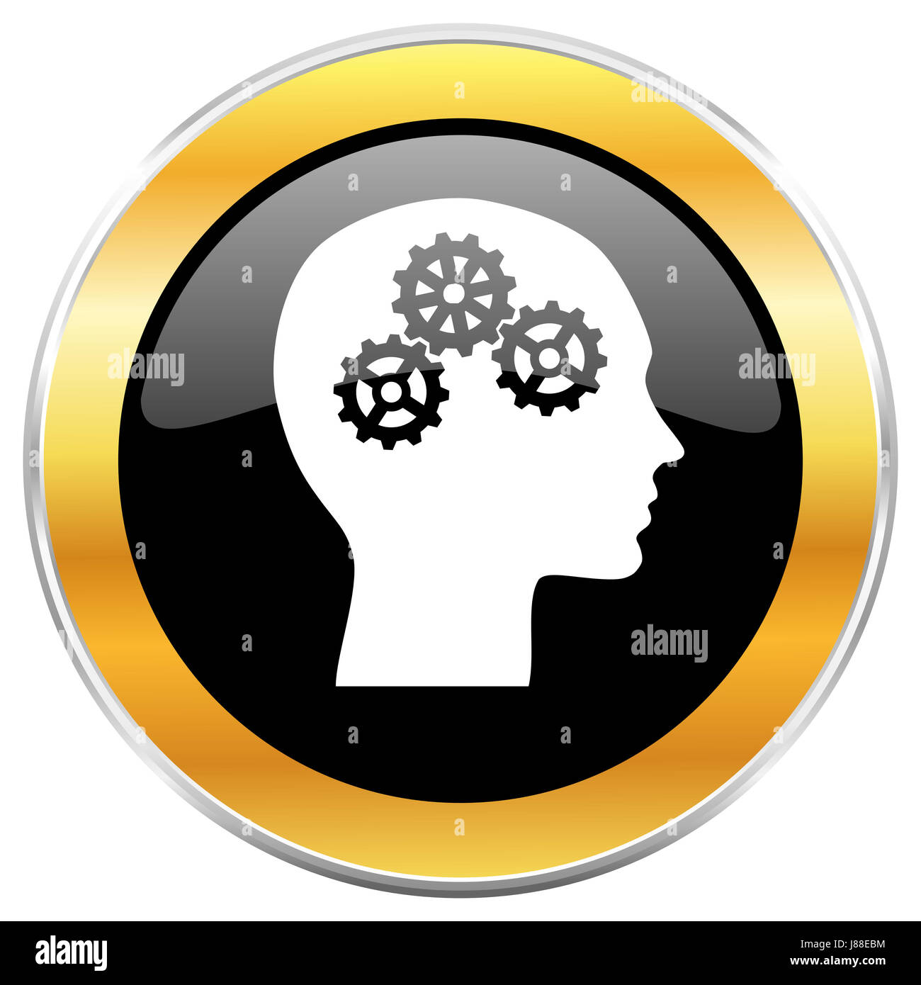Head black web icon with golden border isolated on white background ...