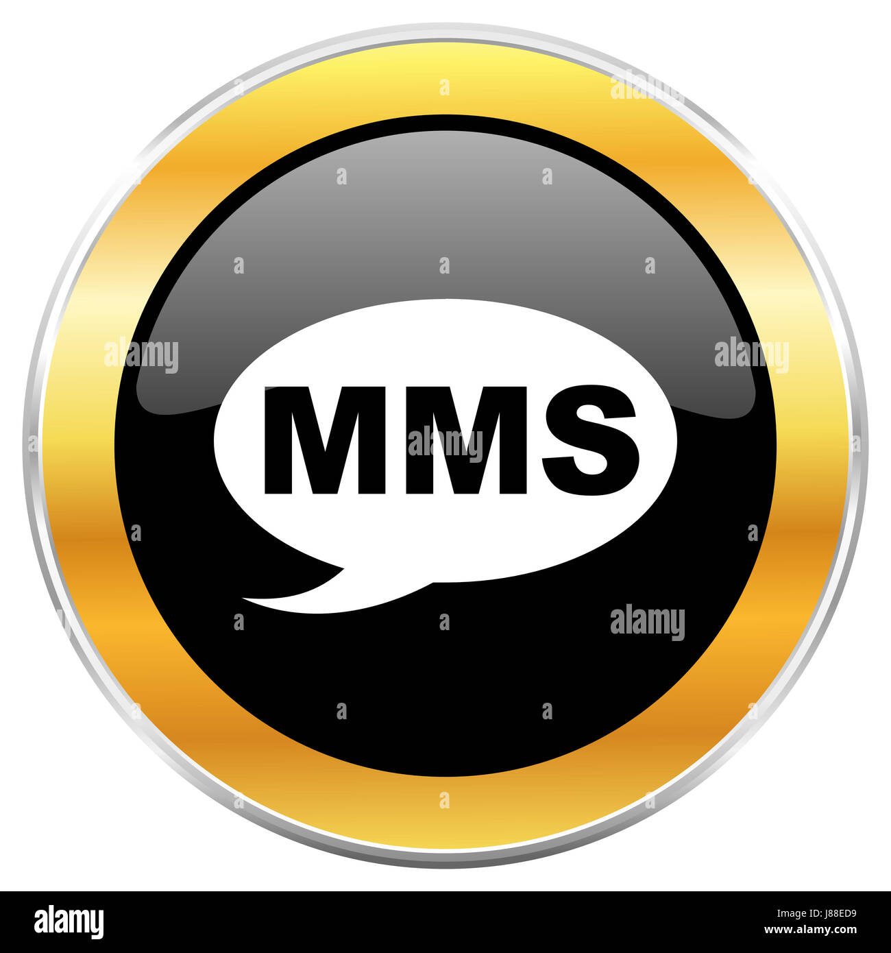 Mms black web icon with golden border isolated on white background ...