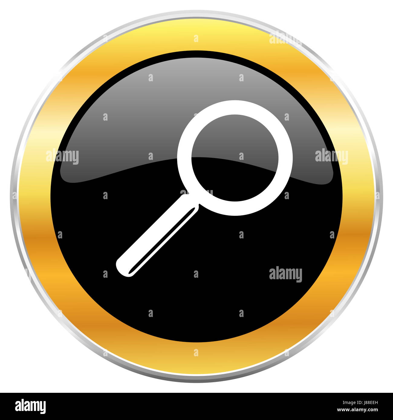 Search black web icon with golden border isolated on white background ...