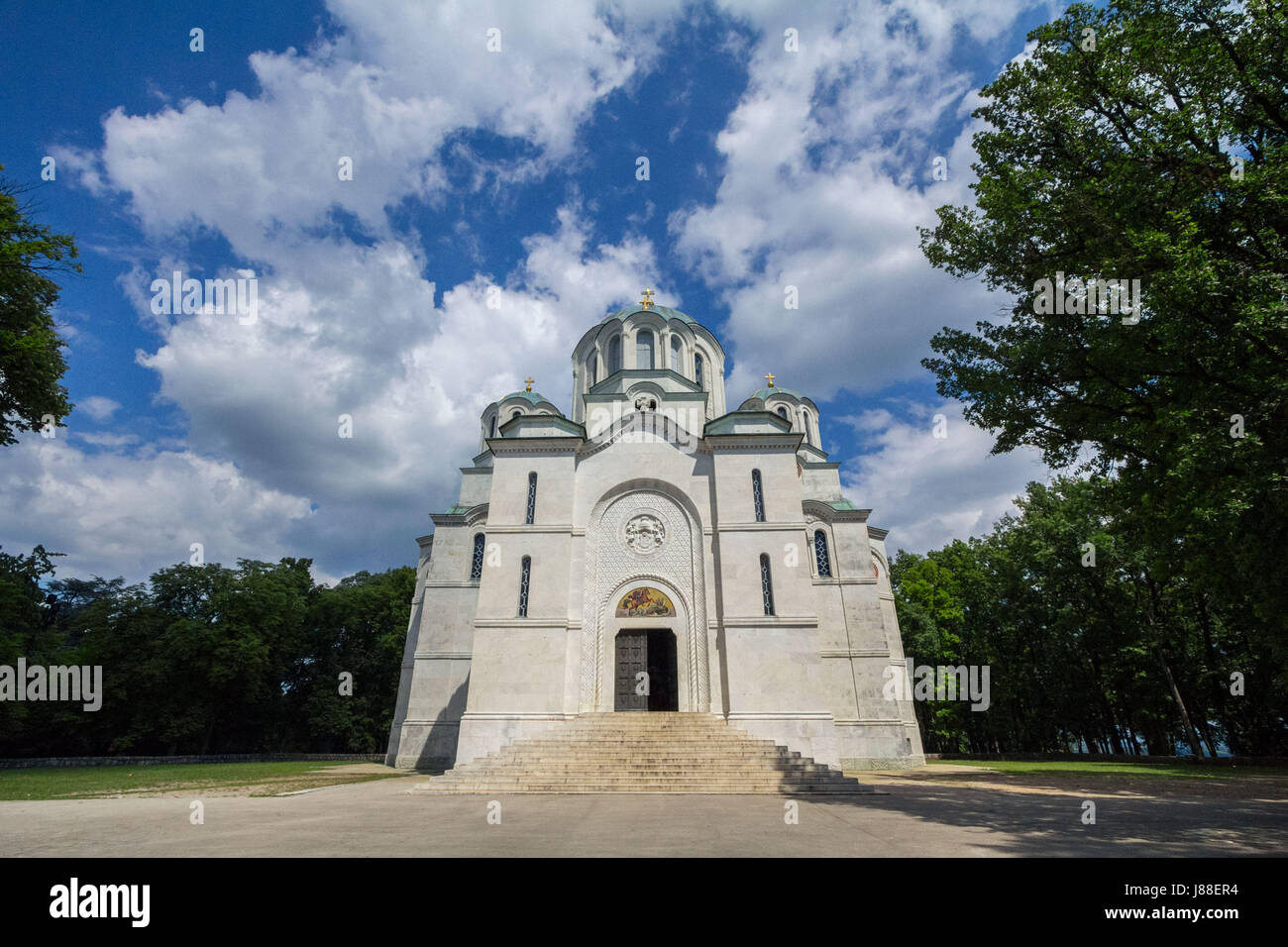 Oplenac Mausoleum in Topola, Serbia. This church host the remains of the Yugoslav kings of the Karadjordjevic dynasty  Saint George's Church Oplenac,  Stock Photo
