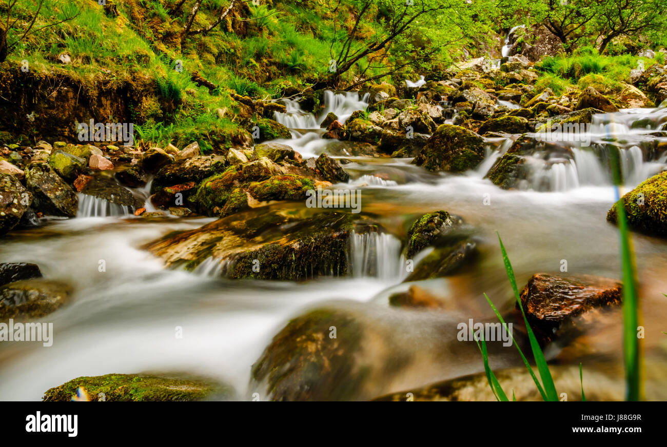 View on Flowing river landscape in Scotland Stock Photo