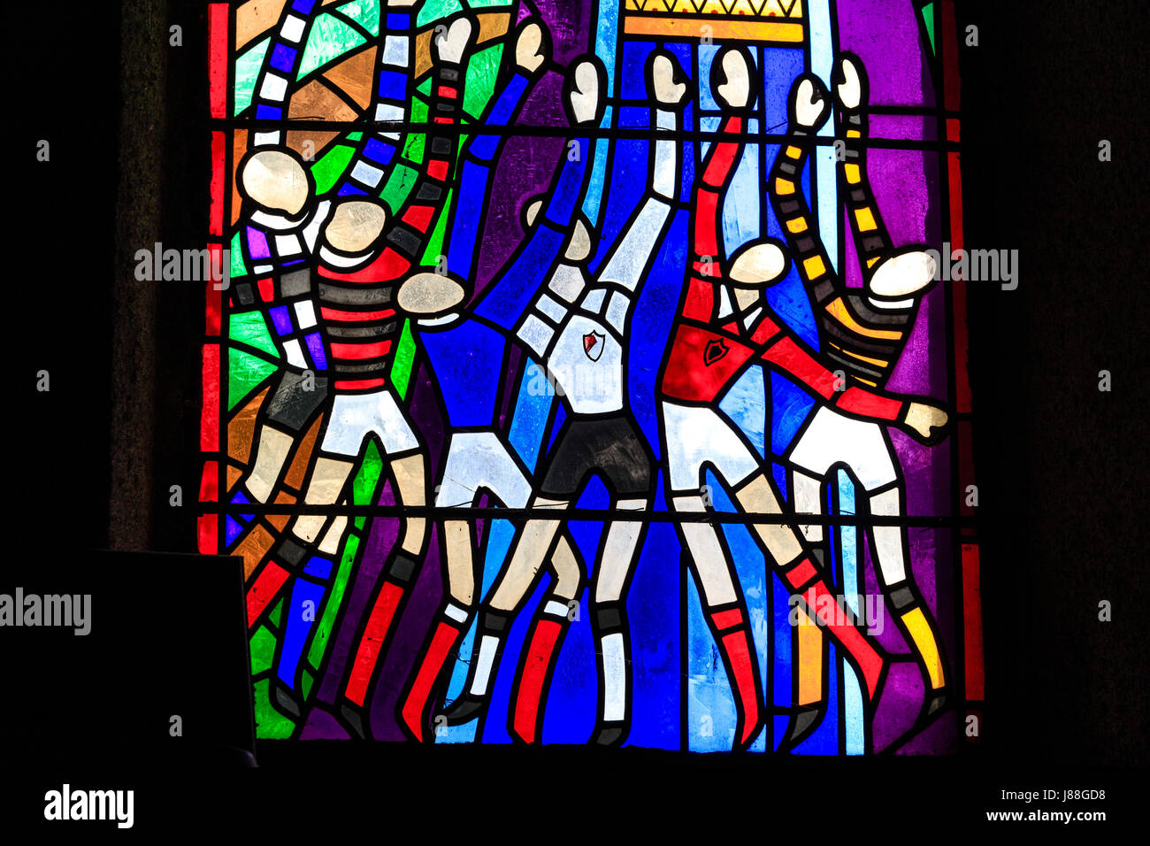 France, Landes, Larriviere-Saint-Savin, Notre Dame du Rugby chapel, stained glass Stock Photo